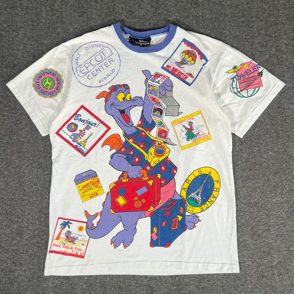 Vintage 90s Walt Disney Original Epcot Figment Dragon All Over Print Tshirt L/XL